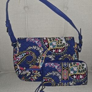Floral Blue Shoulder Bag and Wallet Set